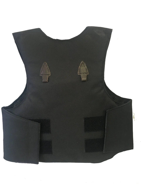 Cordura Junior Protective Vest for Riding, Adjustable Fit, Black and Brown Color, 33 Inch, front view with foam padding.