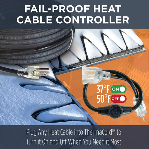 Outdoor 120V Heat Cable Controller Thermostat Weatherproof, Energy Saving Auto On At 37F Off At 50F, UL Listed