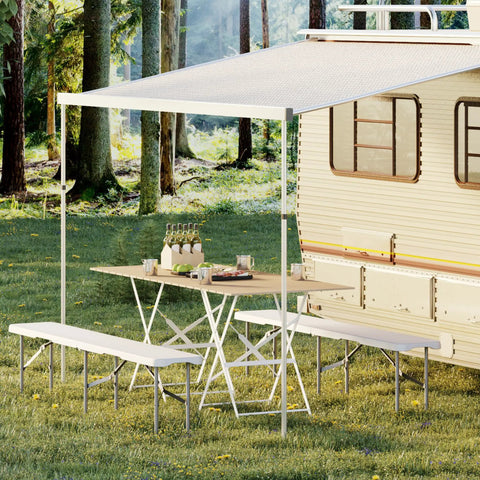 Go-To 6-Foot Folding Bench Two Pack Portable Plastic Outdoor Seating With Carry Handle and Lock by camper under awning