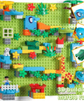 Game Changing 812 Piece Building Blocks Kit Featuring Self Adhesive Wall Baseplates And Interconnected Marble Run Tracks For Kid Approved STEM Projects And No Fuss Setup, colorful blocks and tracks on a green base.