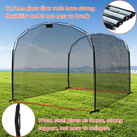 Portable Baseball And Softball Batting Cage Net With Frame For Backyard Practice, 13x10x8 ft, glass fiber and steel material