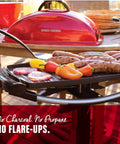 Indoor Outdoor Electric Grill With Nonstick Griddle Plate And Fat Reduction Drip Tray Twelve Plus Servings On A 200 Square Inch Surface Portable Apartment Friendly Barbecue For Easy Weekend Grilling cooking sausages and peppers