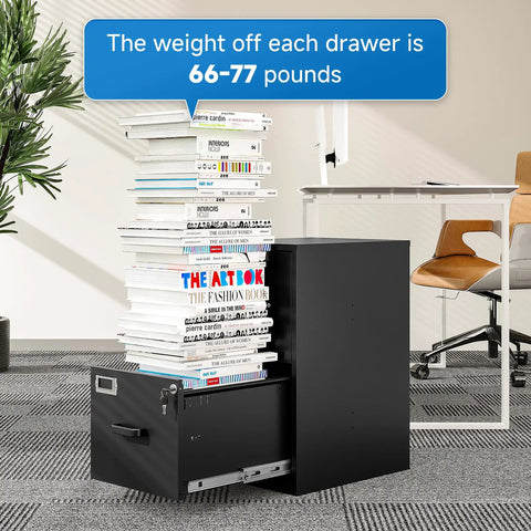 Open Two Drawer Steel File Cabinet With Lock, Vertical Office Filing Cabinet For Home Office, Holds Letter Size A4 Legal Files