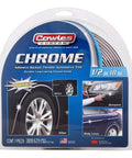Front view of Cowles Custom chrome automotive body molding tape, 1/2 in wide, 18 ft long, adhesive-backed PVC.