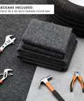 Folded 60 By 36 Inch Oil Spill Mat For Garages And Driveways, Heavy Duty Absorbent Floor Pad With tools nearby, on concrete floor.