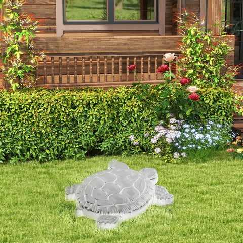 Turtle Shaped Stepping Stone Mold For Concrete No Fuss DIY Path Maker on lawn near garden trellis, ABS material, floral background