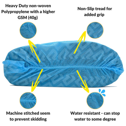 Ultra Thick Disposable Shoe Covers 120 Pack 60 Pairs Non Slip Water Resistant Booties shown flat with texture details