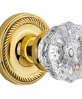 Rope Rosette And Crystal Door Knob Set For Large Doors with brass rosette and intricate crystal knob, retro vibe hardware.