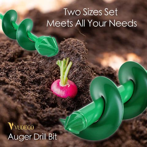 Garden Auger Drill Bit Set For Cordless Drills 2 Pack Bulb Planter Spiral Auger Tool For No Fuss Planting In Loose Soil Great For Bulbs And Flower Beds Green Finish