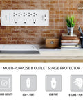 8-Outlet Surge Protector Power Strip With 4200 Joules, USB-C And USB-A Ports, Flat Plug, wall-mounted in office setup