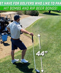 Golfer holding Beer Bomber Golf Club Beer Bong Party Accessory for Golfers Ultimate Novelty Gift 12oz Grip N Rip Design on course