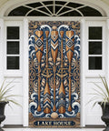 Beachy Coastal Door Cover Banner 36x72 Inches For Indoor Outdoor Use Rustic Ocean Theme Front Door Decor Fade Resistant With Four Grommets Easy Hanging Durable Door Banner For Summer Vibes, featuring nautical paddles and waves design on front door.