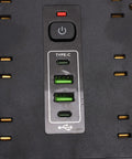 Game Changer Smart Power Strip Surge Protector With 12 AC Outlets 4 USB And 2 USB C Ports Extra Wide Spacing control panel with USB ports.