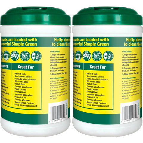 Two-pack of Simple Green heavy-duty cleaning towels, all-purpose wipes, 75-count each.