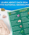 National Geographic Gemstone Dig Kit with gems laid out, learn about gemstones including amethyst and pyrite like a boss geologist