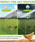 Split view of walk in chicken coop with run and galvanized enclosure, waterproof UV cover, ideal for backyard or farm yards
