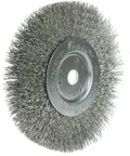 6 Inch Narrow Face Crimped Wire Wheel With Stainless Fill 0.0118 Inch, 5/8 To 1/2 Inch Arbor For Straight Grinders And Buffing Lathes