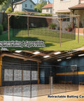 Heavy Duty Square Batting Cage Net For Baseball And Softball Training shown in backyard and indoor settings