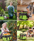 Durable Garden Tool Tote With Waterproof Plastic Base, Eight Pocket Oxford Caddy for Tools in use at various outdoor activities