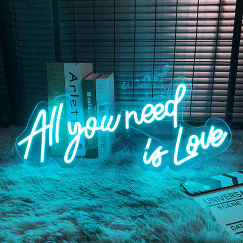 All You Need Is Love Neon Sign LED Light For Home Bar Party Decor, Customizable Neon Wall Art, 60x26cm glowing on shelf
