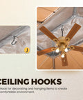 Ceiling of 10x12 Hardtop Gazebo With Aluminum Frame And Metal Roof, showing J hook and fan for decoration and hanging items.