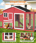 Backyard Chicken Coop For 4 To 6 Hens, 84.7 Inch Long Outdoor Hen House With Nesting Box, All Weather Roof, Leakproof Tray, Red