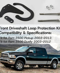 Dodge Ram Front Driveshaft Loop Protection Kit Bolt On For 2003 To 2013 Ram 2500 And 2003 To 2012 Ram 3500 with steel parts.