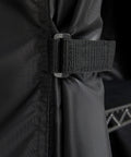Close-up of Weather-X Garage Shelf Cover strap and fabric texture for 48x18x72 shelving units, showcasing weather-resistant backing.