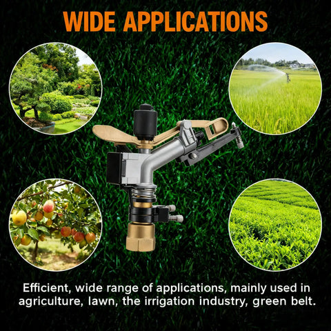 Heavy Duty Aluminum Alloy 1 Inch Thread Rotary Sprinkler for Lawn and Garden Irrigation 360 Degree Coverage, orchard use