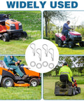 Widely used 8Pcs Spring Locking Pin Set for Riding Lawn Tractors Beefy Cotter Hitch Clips shown in use with different mowers