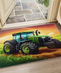 Construction Vehicle Rug 5x6 Foot Non Slip Low Pile Area Rug Machine Washable with tractor design for kids rooms and play areas.