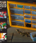 30 Drawer Plastic Small Parts Organizer Yellow Desktop Or Wall Storage for hardware, crafts, garage or classroom use