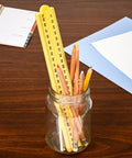 Folding Meter Stick With Inches, Centimeters, Millimeters And Meters for Quick Imperial and Metric Measurements in jar with pencils