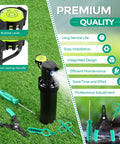 Five Pack All In One Sprinkler Head Tool Kit for Rain Bird and Hunter Systems displayed on grass with bubble level and tools