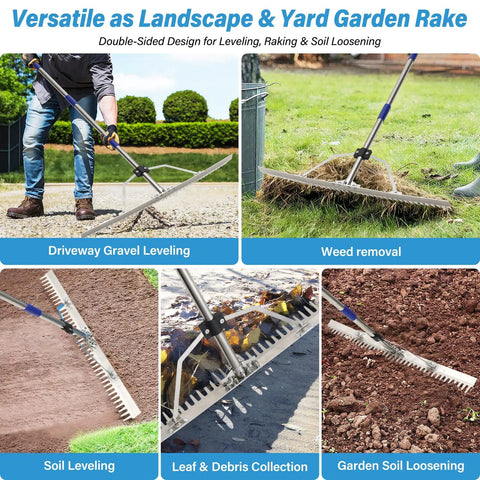 Beast Of A 31 Inch Heavy Duty Landscape And Pond Rake for gravel driveways, soil loosening, leaf and debris collection, weed removal