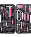 148 Piece General Household Tool Set With Pink Plastic Toolbox Storage Case For DIY Home Repairs And Craft Projects Visible