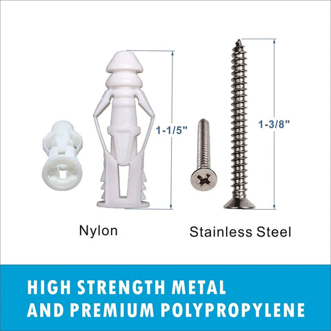 All In One Concrete Wall Anchors And Stainless Steel Screws Kit showing nylon anchor and stainless steel screw dimensions