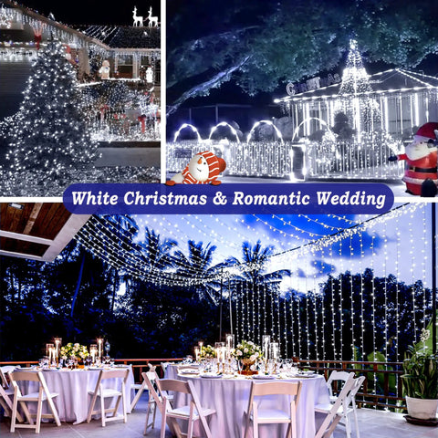 Outdoor setup with 403Ft 1000 LED Outdoor Christmas Lights With 8 Modes And Timer Waterproof Green Wire Fairy String Lights
