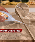 Applying One Component Cyanoacrylate Silicone Glue 20g With A Precise Nozzle For Delicate Surfaces on cracked wooden table
