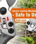 Close-up of secure lock on 8 Inch Bypass Pruning Shears Pro Grade Garden Scissors With Sharp SK5 Carbon Steel Blade And Teflon Coating