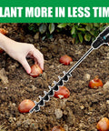 32 Inch Extended Length Garden Auger Drill Bit for Planting Bulbs and Bedding, shown planting bulbs in soil