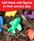 Slick Transport Counters Mini Jar Set Of 36 Durable Plastic Math Manipulatives With Tweezers colorful figures in dirt.