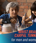 Wrist Brace For Carpal Tunnel And Night Time Pain Relief With Splints Adjustable Right Hand Brace worn by woman baking