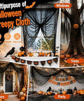 Badass Halloween Creepy Cloth Five Piece Black Pack Stretchy Cotton Fabric 30 X 72 Inch Killer Haunted House Drapery for Windows, Trees, Doors, and Party Decor.