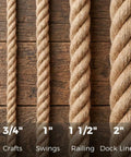 2 Inch Thick Manila Rope Natural Jute For Docks And Nautical Decor 65 Feet Long With Strong 4400 Lbs Safe Working Load Great For Tug Of War Railings Home Decor And DIY Projects shown among different rope sizes