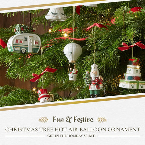 Hot Air Balloon Christmas Ornament For A Cozy Festive Vibe Durable Holiday Decor For Tree Mantel And Home Display Sleek Seasonal Ornament To Elevate Your Winter Wonderland hanging on a Christmas tree.