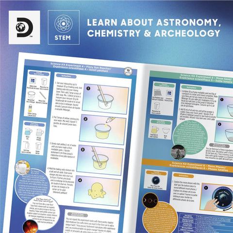 Out Of This World Space Science Kit With Sixty One STEM Experiments for Kids Ages Eight and Up, showing instruction booklet pages.