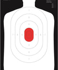 Police Silhouette Target With Reverse Red Center, 11.5 By 22 Inch Paper Shooting Target For Indoor And Outdoor Practice, 50 Foot Distance, Great Value Pistol Silhouette Target For Target Shooting Enthusiasts with visible scoring areas and reverse red center.