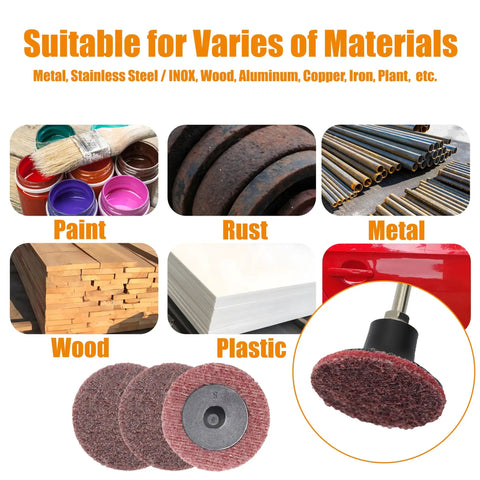 2 Inch Surface Conditioning Disc Set For Die Grinder Medium Quick Change Nonwoven Nylon Sanding Discs 50 Pack With One Quarter Inch Shank For Rust Paint And Coatings Removal From Metal Iron Steel INOX Without Scratching suitable for various materials