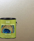 Warm Silver Metallic Paint 1 Gal Satin Finish can with decorative wall background